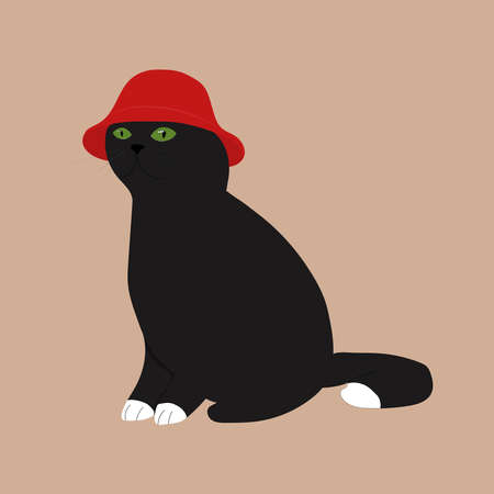 Cute black cat wearing red hat.のイラスト素材