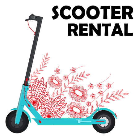 Electric scooter rental poster. Eco city transport concept. Vector illustrationのイラスト素材