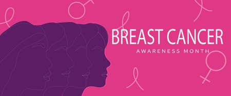 Different ethnicity women profile. Breast cancer awareness month banner. Vector illustrationのイラスト素材