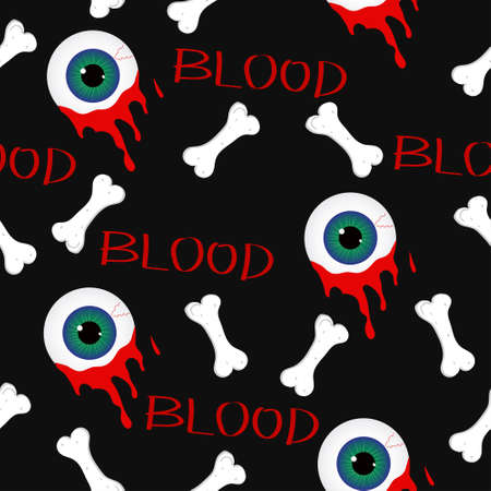 Scary fantasy pattern background. Bloody eyes with bones.のイラスト素材