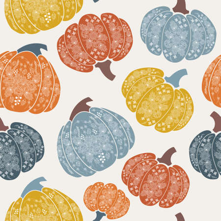 Seamless pumpkins pattern. Cute background for thanksgiving dayのイラスト素材