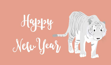 Banner with white tiger. Cute greeting card for Chinese New Yearのイラスト素材