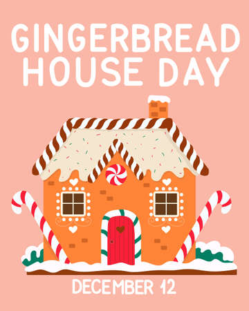 Gingerbread house day. December 12. Postcard, poster.のイラスト素材