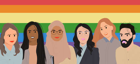 People of different races and genders in business workteam. Vector illustration of the lgbt movement.のイラスト素材