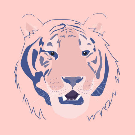 Wildcat portrait. Big tiger on a pink background.のイラスト素材