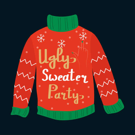 Ugly sweater party. Poster, banner, card, Christmas invitation.のイラスト素材