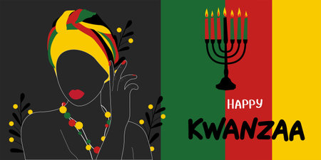 Kwanzaa vector illustration. Banner with handwritten text for traditional afro-american ethnic holiday.のイラスト素材