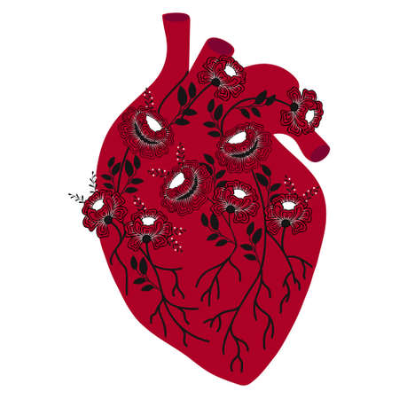 Hand drawn heart with flowers on a white background. colorful illustration for valentine's day greeting card, party invitation.のイラスト素材