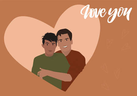 Valentine's day gay couple. Vector illustrationのイラスト素材