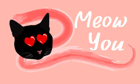 Happy cool cute black cat with heart eyes. Cute valentines card with cat. Vecctor illustrationのイラスト素材
