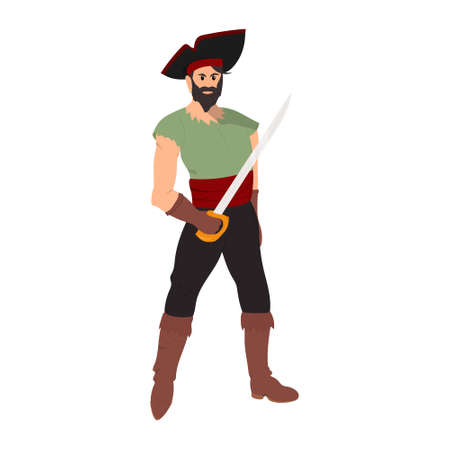 Brave pirate with sword isolated on a white backgroundのイラスト素材