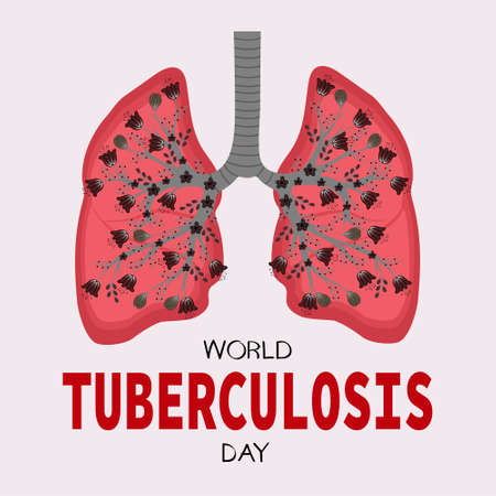 World Tuberculosis Day poster. Lungs with dark flowers. vector illustration.のイラスト素材