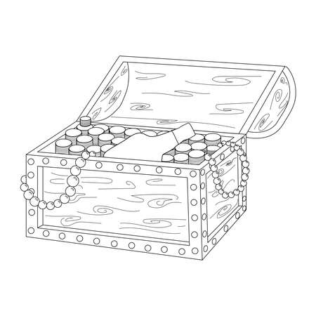 Coloring page chest with golden coinのイラスト素材
