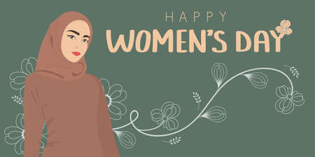 international women's day illustration with woman and flowers. Muslim women. greeting cardのイラスト素材