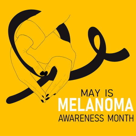 Vector cartoon illustration of hands with a heart shape holding a ribbon.のイラスト素材