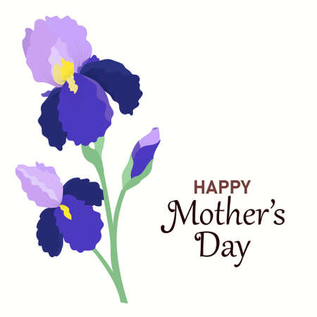 Happy Mother's Day with iris. greeting card with flowers. vector illustrationのイラスト素材
