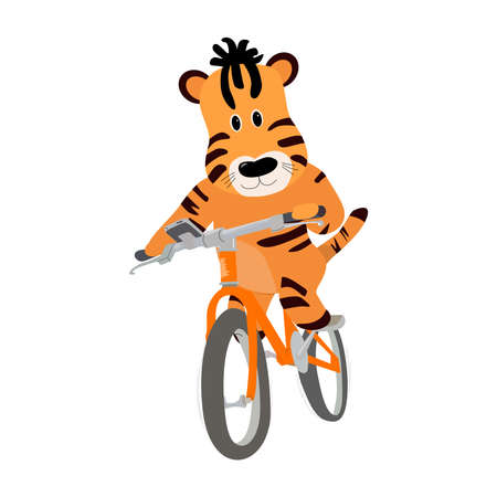 tiger on a bicycle. Tour de France 2022. Vector illustrationのイラスト素材