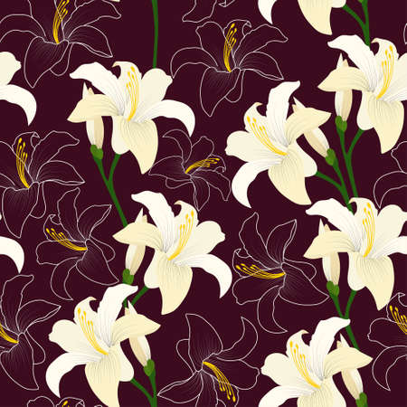 white lily seamless pattern. vector illustrationのイラスト素材