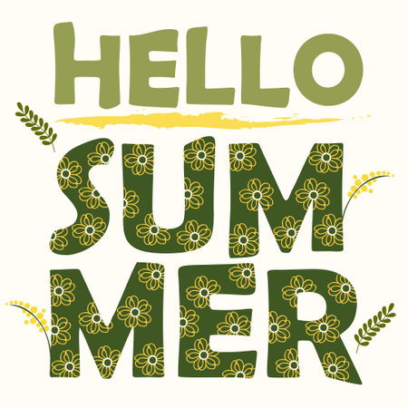 Lettering Hello Summer on a light backgroundのイラスト素材