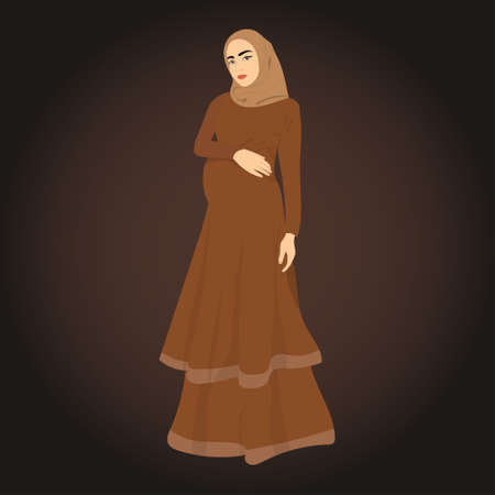 Pregnant muslim woman. Modern banner about pregnancy and motherhood.のイラスト素材