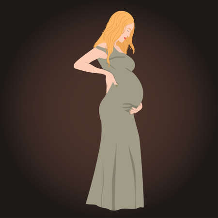 Pregnant woman in elegance dress. Modern banner about pregnancy and motherhood.のイラスト素材