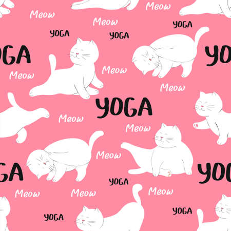 Seamless pattern of cats in yoga poseのイラスト素材