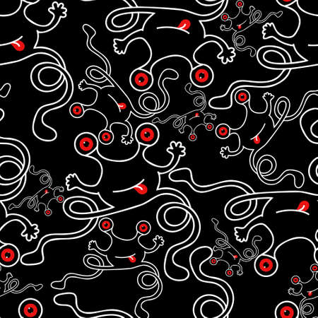 Doodle monsters seamless print design. Outline mutant repeated pattern for textile, fashion clothes, wrapping paper.のイラスト素材