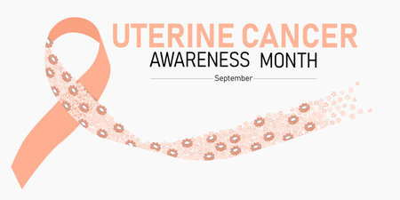 Uterine Cancer ribbon. Horizontal illustration of ribbon with flowersのイラスト素材
