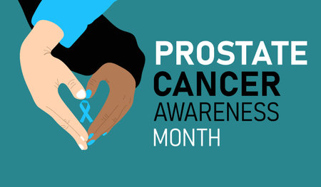 Prostate cancer awareness month. Hands making heart shape holding awareness ribbonのイラスト素材