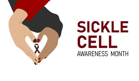 Sickle Cell Month. Hands making heart shape holding awareness ribbonのイラスト素材