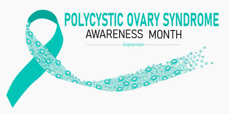 Polycystic ovary syndrome ribbon. Horizontal illustration of ribbon with flowersのイラスト素材