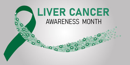 Liver Cancer awareness month. Horizontal illustration of ribbon with flowersのイラスト素材