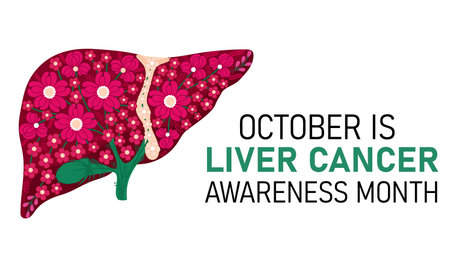 October is Liver Cancer month. Medical banner with liverのイラスト素材