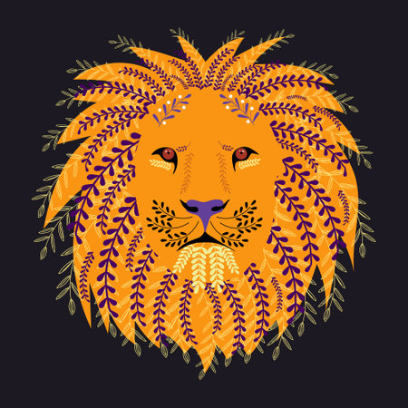 Lions on black background. Abstract, multi-colored portrait. vector illustrationのイラスト素材