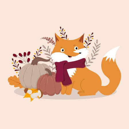 Harvest autumn fox. kids background. vector illustration in cartoon styleのイラスト素材