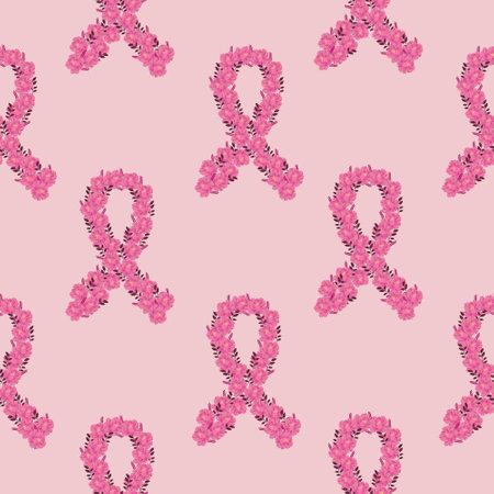 Pink Ribbon of flowers, vector illustrationの写真素材