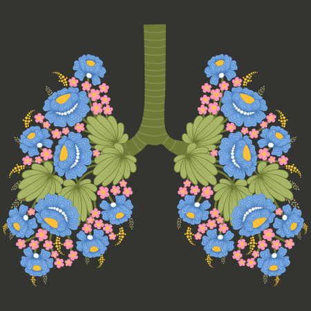 Respiratory system with flowers. Healthy lifestyle concept. vector illustration.のイラスト素材
