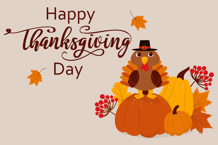 Thanksgiving card with turkey. vector illustrationのイラスト素材