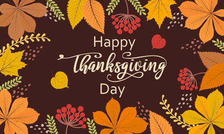 Thanksgiving autumn background. Vector drawing in the cartoon style.のイラスト素材