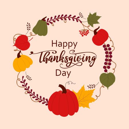 Thanksgiving frame of autumn leaves and pumpkins. Autumn illustration for a postcard.のイラスト素材