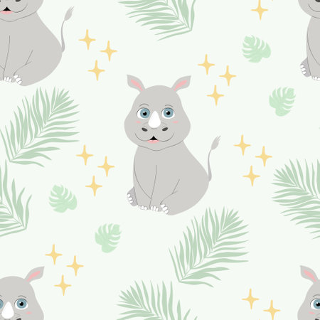 Pattern seamless background baby rhino. Cute rhinoceros print for kids. vector illustrationのイラスト素材