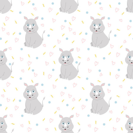 Vector seamless pattern with cute rhino. Colorful kids background. vector illustrationのイラスト素材
