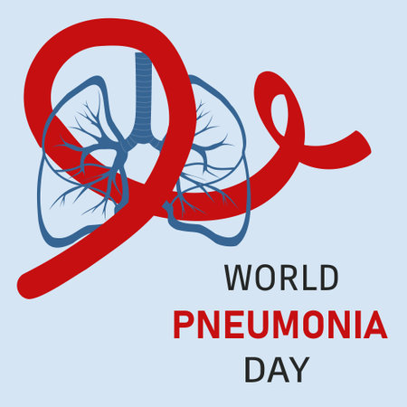 World Pneumonia Day. Vector cartoon illustration of lungs and awareness ribbon.のイラスト素材