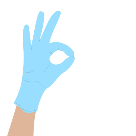 Hand in a rubber glove. Hand gesture - OK. vector illustrationのイラスト素材