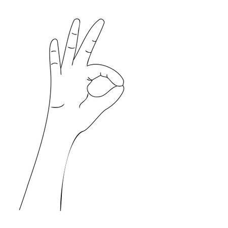Hand shows ok or zero sign outline icon. Vector illustration isolated on white backgroundのイラスト素材