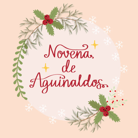 Greetig card for Christmas Catholic tradition. Square card with decor. vector illustration. Spanish translation: Ninth of Bonusesのイラスト素材