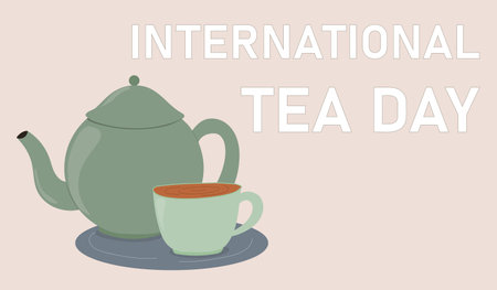 International Tea Day. Tea Pot and Cup cartoon style. Vector isolated illustrationのイラスト素材