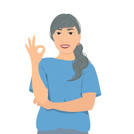 Happy female over 50. Woman showing gesture ok. vector illustrationのイラスト素材