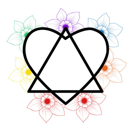 Adoption symbol with flowers. Rainbow colors floral clipart isolated on white background. vector illustrationのイラスト素材