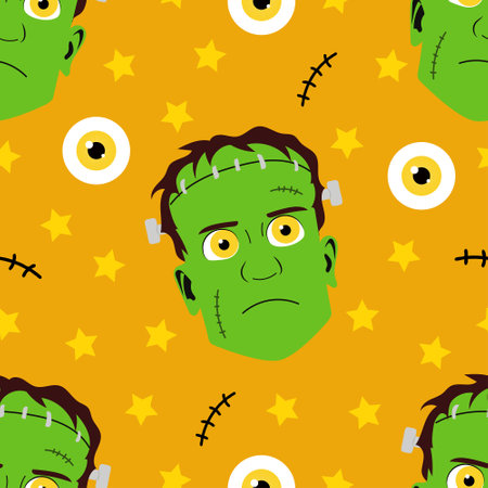 Frankenstein seamless pattern. Illustration for kids, card Halloween, print.のイラスト素材